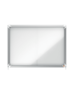 Avizier NOBO Premium Plus, interior, otel emailat, 8x A4, geam glisant si cheie, magnetic, alb