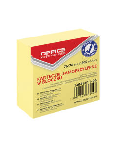 Cub notes autoadeziv 76 x 76 mm, 400buc/set, Office Products - galben pastel