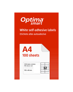 Etichete albe autoadezive  12/A4, 105 x 48 mm, 100 coli/top, Optima Smart