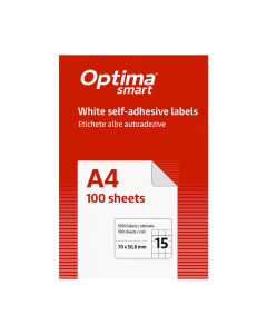 Etichete albe autoadezive  15/A4, 70 x 50,8 mm, 100 coli/top, Optima Smart
