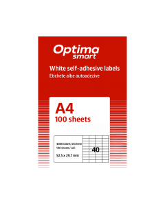 Etichete albe autoadezive  40/A4, 52,5 x 29,7 mm, 100 coli/top, Optima Smart