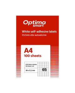 Etichete albe autoadezive 65/A4, 38 x 21,2 mm, 100 coli/top, Optima Smart