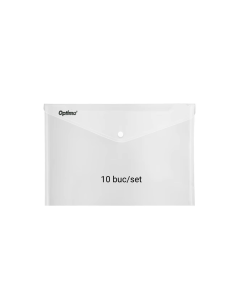 Mapa PP protectie documente A6 landscape, inchidere cu capsa, 10/set, Optima - transparent