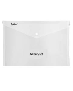 Mapa PP protectie documente A7 landscape, inchidere cu capsa, 10/set, Optima - transparent