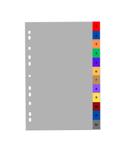Index plastic color, A4+, extra wide, 120 microni, numeric 1-12, Optima
