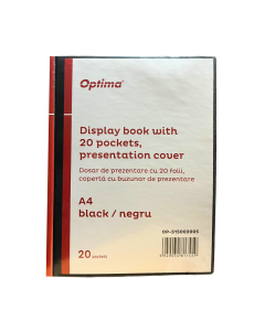 Dosar de prezentare personalizabil, A4, cu 20 folii, coperta rigida, Optima - negru