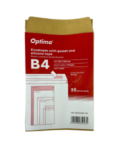 Plic B4 (353x250mm), cu burduf 50mm, lipire siliconica, 25 buc/set, Optima - eco kraft