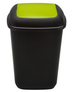 Cos plastic reciclare selectiva, capacitate 28l, PLAFOR Quatro - negru cu capac verde - sticla