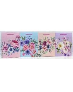 Punga cadou, carton mat 210g, design Pastel Flowers, 18x23x10cm, modele asortate