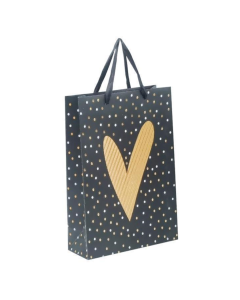 Punga cadou, carton mat 210g, design Gold Heart, 26x32x10cm, modele asortate