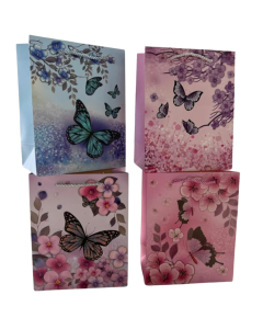 Punga cadou, carton glitter 210gr, design Butterfly, 26x32x10cm, modele asortate