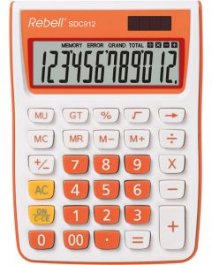 Calculator de birou, 12 digits, 145 x 104 x 26 mm, Rebell SDC 912 - alb/orange