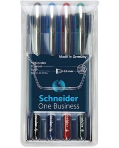 Roller cu cerneala SCHNEIDER One Business, ball point 0.6mm, 4 culori/set - (N,R,A,V)