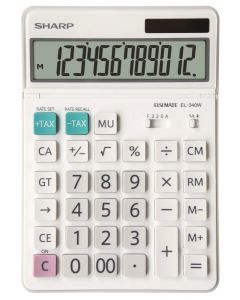 Calculator de birou, 12 digits, 189 x 127 x 18 mm, dual power, ecran rabatabil, SHARP EL-340W - alb