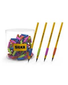 Display silicon grip pt creion, pt scriere de mana la copii, 72buc/display, SILKA Spiral Glitter-ergonomic