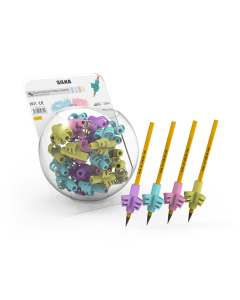 Display silicon grip pt creion, pt scriere de mana la copii, 72buc/display, SILKA Pastel-design ergo