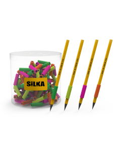 Display silicon grip pt creion, pt scriere de mana la copii, 72buc/display, SILKA Spiral Neon-ergonomic