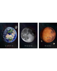 Set 3 postere AR (Realitate Augmentata), Curiscope Multiverse, Pamant, Luna, Marte, format A1