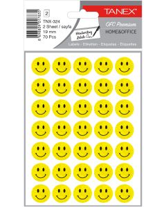 Stickere decorative, 2 file/set, TANEX Kids - Smile face, D19mm - galbene - holograma