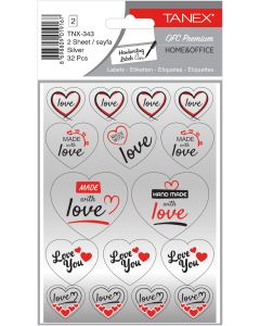 Stickere decorative, 2 file/set, TANEX Kids - inimi - argintii, TNX 343
