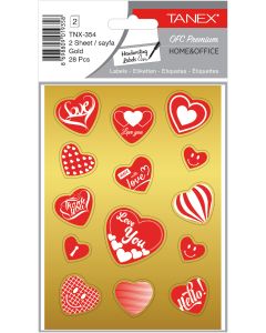 Stickere decorative, 2 file/set, TANEX Kids - inimi - aurii, TNX 354