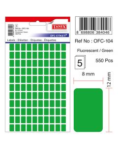 Etichete autoadezive color, 8 x 12 mm, 550 buc/set, TANEX - verde fluorescent