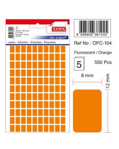 Etichete autoadezive color,  8 x 12 mm, 550 buc/set, TANEX - orange fluorescent