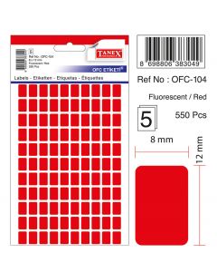 Etichete autoadezive color, 8 x 12 mm, 550 buc/set, TANEX - rosu fluorescent