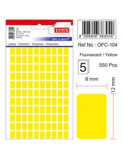 Etichete autoadezive color, 8 x 12 mm, 550 buc/set, TANEX - galben fluorescent