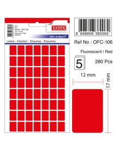 Etichete autoadezive color, 12 x 17 mm, 280 buc/set, TANEX - rosu fluorescent