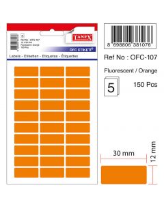 Etichete autoadezive color, 12 x 30 mm, 150 buc/set, TANEX - orange fluorescent
