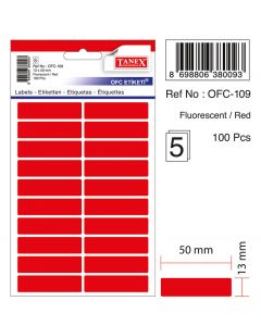Etichete autoadezive color, 13 x 50 mm, 100 buc/set, TANEX - rosu fluorescent