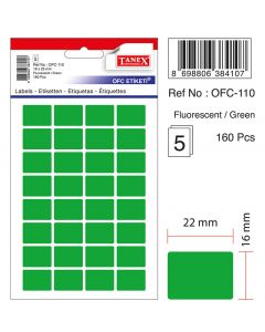 Etichete autoadezive color, 16 x 22 mm, 160 buc/set, TANEX - verde fluorescent