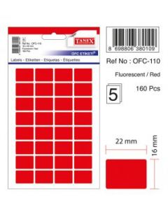 Etichete autoadezive color, 16 x 22 mm, 160 buc/set, TANEX - rosu fluorescent