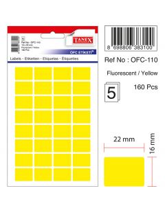 Etichete autoadezive color, 16 x 22 mm, 160 buc/set, TANEX - galben fluorescent
