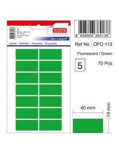 Etichete autoadezive color, 19 x 40 mm, 70 buc/set, TANEX - verde fluorescent