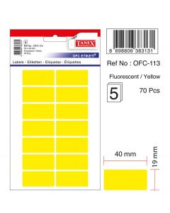 Etichete autoadezive color, 19 x 40 mm, 70 buc/set, TANEX - galben fluorescent