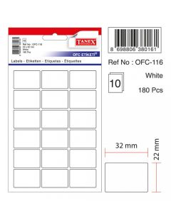 Etichete autoadezive albe, 22 x 32 mm, 180 buc/set, Tanex
