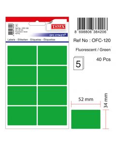 Etichete autoadezive color, 34 x 52 mm, 40 buc/set, TANEX - verde fluorescent