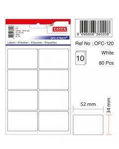 Etichete autoadezive albe, 34 x 52 mm, 80 buc/set, Tanex