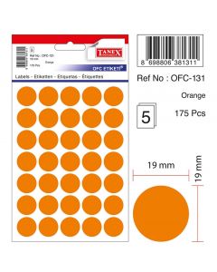 Etichete autoadezive color, D16 mm, 240 buc/set, TANEX - orange