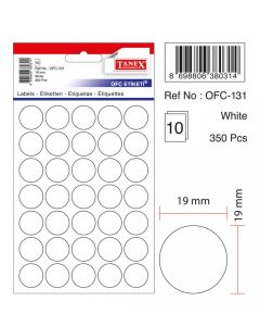 Etichete autoadezive albe, D19 mm, 350 buc/set, TANEX