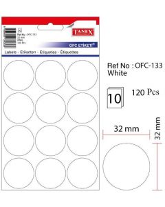 Etichete autoadezive albe, D32 mm, 120 buc/set, Tanex
