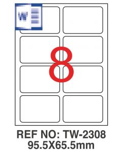 Etichete albe autoadezive, repozitionabile, 8/A4, 95.5 x 65.5mm, 25 coli/top, TANEX-colturi rotunji