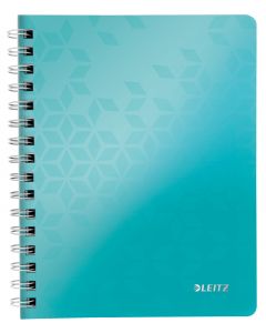 Caiet de birou Leitz WOW, PP, FSC, reciclabil, A5, 80 coli, cu spira, dictando, turcoaz