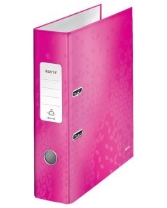 Biblioraft Leitz 180° WOW, carton laminat, partial reciclat, FSC, A4, 80 mm, roz