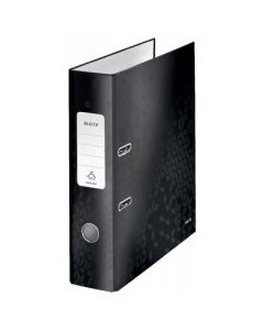 Biblioraft Leitz 180° WOW, carton laminat, partial reciclat, FSC, A4, 80 mm, negru