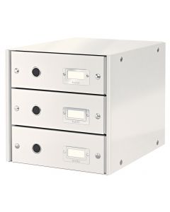 Cabinet cu sertare Leitz WOW Click & Store, 3 sertare, carton laminat, A4, alb