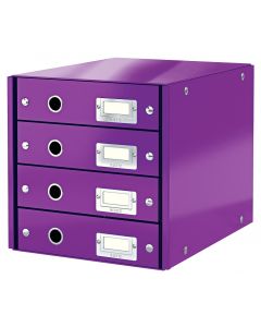 Cabinet cu sertare LEITZ WOW Click & Store, 4 sertare, carton laminat, A4, mov