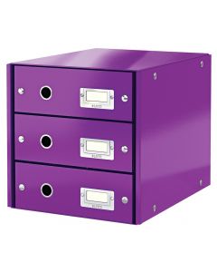 Cabinet cu sertare Leitz WOW Click & Store, 3 sertare, carton laminat, A4, mov